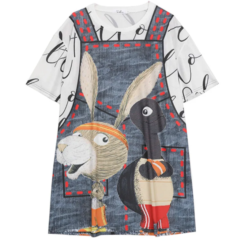 T Shirt Dress Cartton Printing Womens T-shirt Short Sleeve Casual Femme Tops O-neck Plus Size Streetwear Blusas Ropa Mujer L0012 | Женская