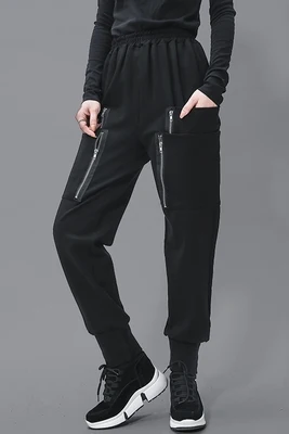 

European station high waist individual metal zipper multiple-opening boxer overalls plus-size elastic waist trousers wome