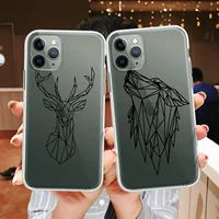 clear animal line lion wolf phone case for iphone 13 12 mini 11 pro x xr xs max 8 7 6 plus 5 se 2020 silicone protective sleeve