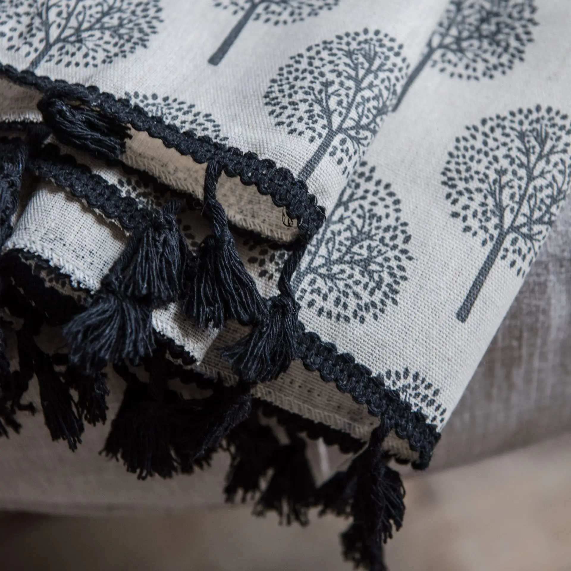 Занавеска-перегородка из хлопка и льна с кисточками полузатенение | Дом сад