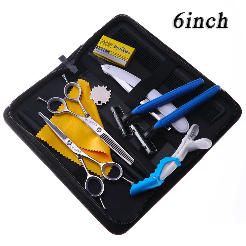 1 set add case VICMOVE 5," /6" ножницы для волос Профессиональные Парикмахерские ножницы набор резка+ истончение профессиональные барберские ножницы серебро и черный - Цвет: 1 set add case