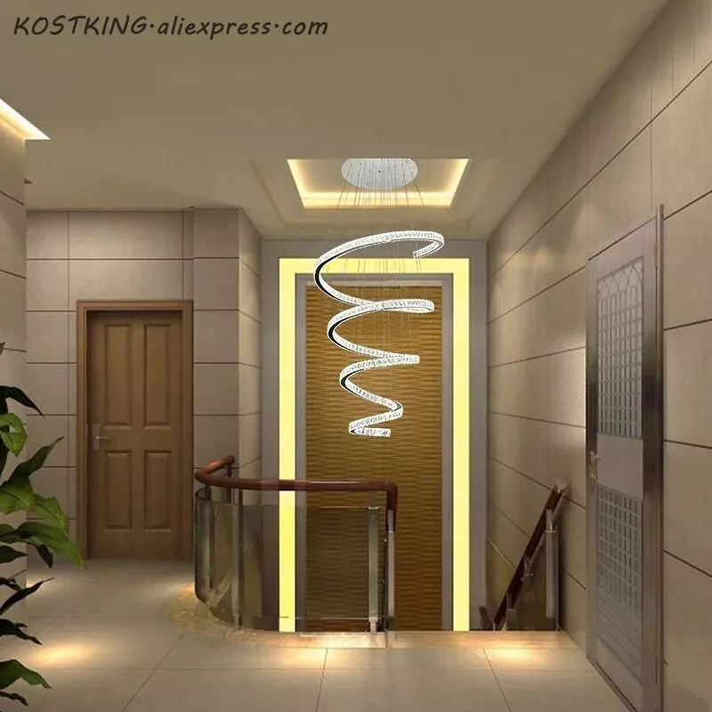 買取 スパイラルデザインのモダンな Led シャンデリアクリスタルランプ Dia80 * H220cm 光沢ホテル階段照明器具