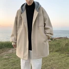 2021, Мужское пальто, повседневные свободные зимние куртки, мужские однотонные шерстяные пальто с капюшоном для мужчин