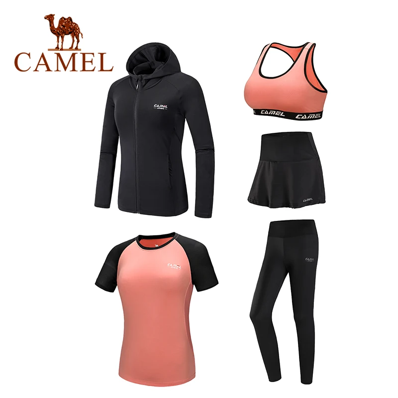CAMEL, спортивные костюмы, спортивный костюм, 5 шт., для женщин, зимние, для бега, быстросохнущие, с длинным рукавом, для фитнеса, тенниса, юбки, леггинсы, для тренировок - Цвет: 106 Pink 5pcs