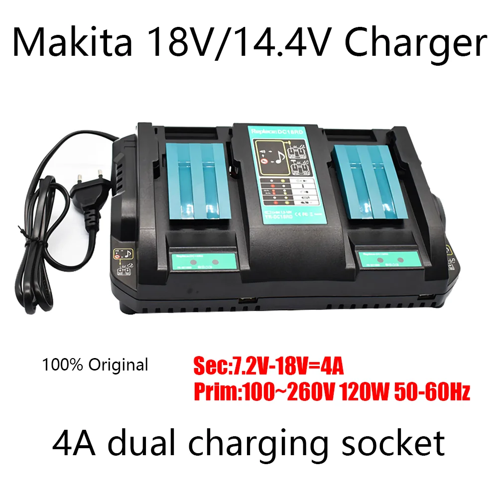 

Двойное зарядное устройство для Makita 14,4 в 18 в BL1830 Bl1430 DC18RC DC18RA с европейской вилкой