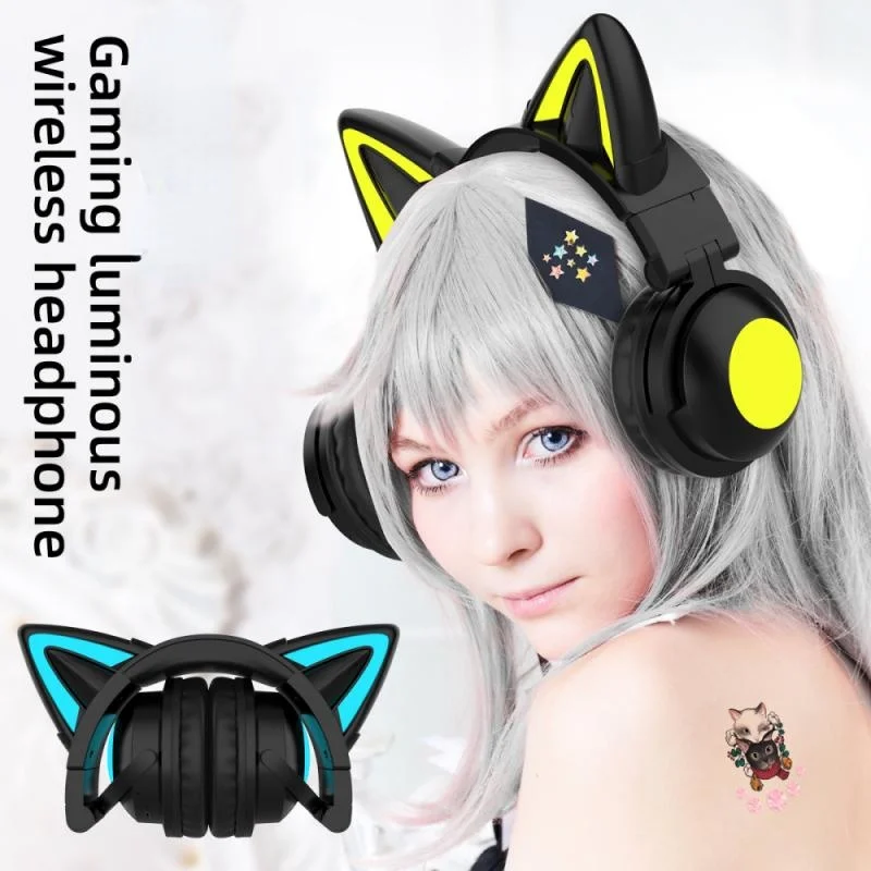 Fiyat Bluetooth Kulaklık Oyun Kulaklığı Aydınlık Kablosuz Kedi Kulak Kulaklık Kafa Monte Oyun Müzik Kulaklık Ile Renkli Parlama