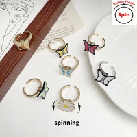 hot sale fun decompression high speed alloy rotary ring for women kid adjustable opening butterfly flower ring fashion jewelry