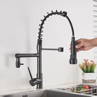 1latest black and rose golden spring pull down kitchen sink faucet hot cold water mixer crane tap with dual spout deck