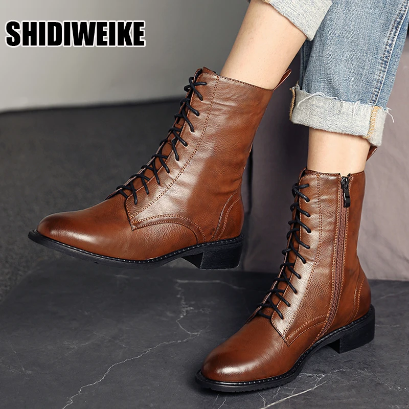 

Soft Leather Thick-soled 2021 New Boots Women Autumn winter Single Boots British Style Black Locomotive Ankle Boots vc1247
