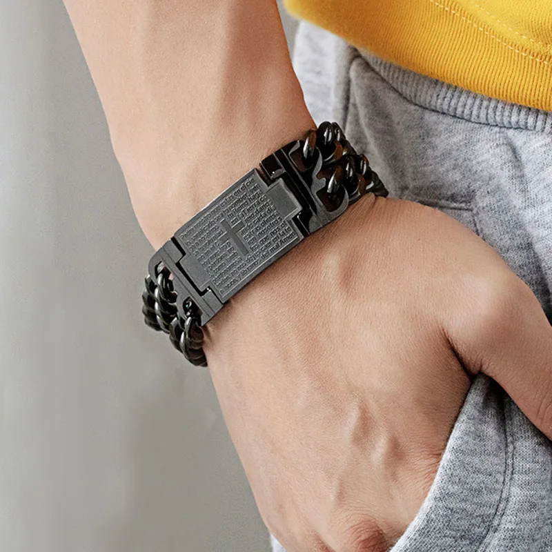 Мужской браслет в стиле панк с изображением Креста Иисуса из нержавеющей