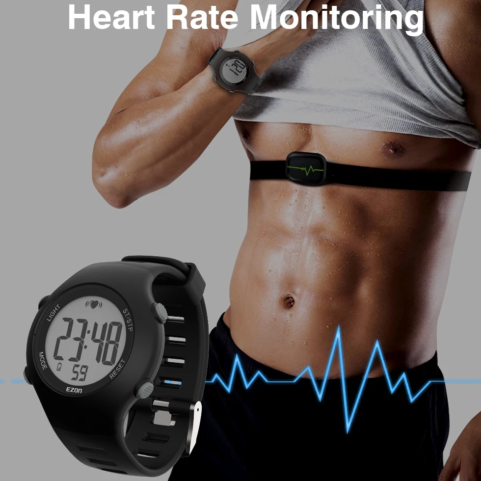 Heart Rate Monitor Digital Watch Alarm Stopwatch for Men Women Waterproof Equipment For Gym Outdoor Sports 50M Waterproof T037 enlarge