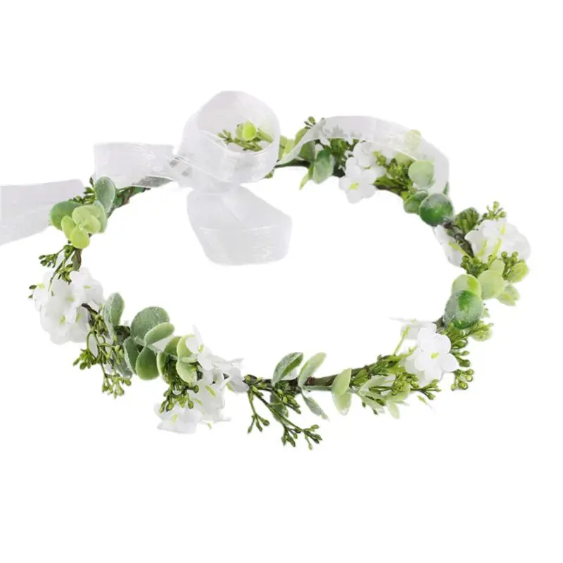 

Wedding Bridal Headband Tiara Imitation White Flower Green Leaf Crown Wreath