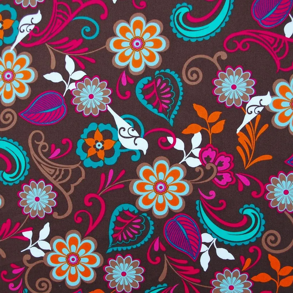 

1 yard Cotton Woven Fabric - Flowers, bird and Leaf (width=145cm)