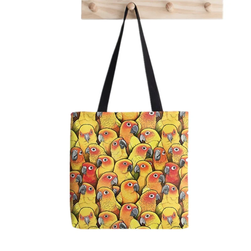 

Оранжевая сумка-шоппер с принтом солнца и попугая, женская сумка для покупок в стиле Харадзюку, холщовая сумка-шоппер, женская сумка-тоут