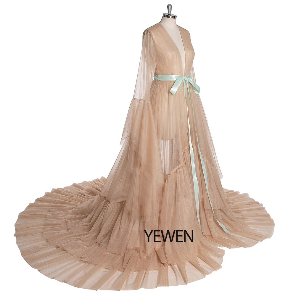 Зеленое, с длинным рукавом вечернее платье вечерние платья Robe De Soiree Формальные Выпускные платья пояс Топ вечерние платья YeWen фотография платье
