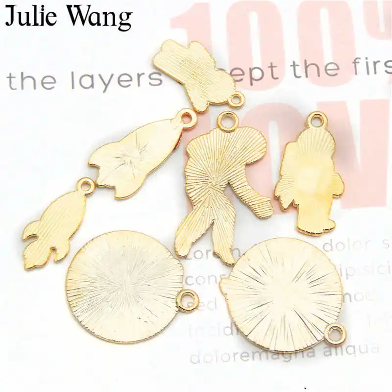 Julie Wang 7 шт. эмаль космонавты и ракеты амулеты смешанный аэрокосмический золотой