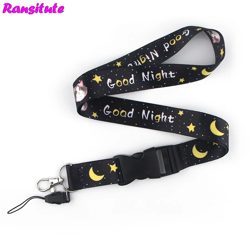 Ransitute хороший ночной Кот ремешок для ключей ID карта мобильный телефон ремень USB