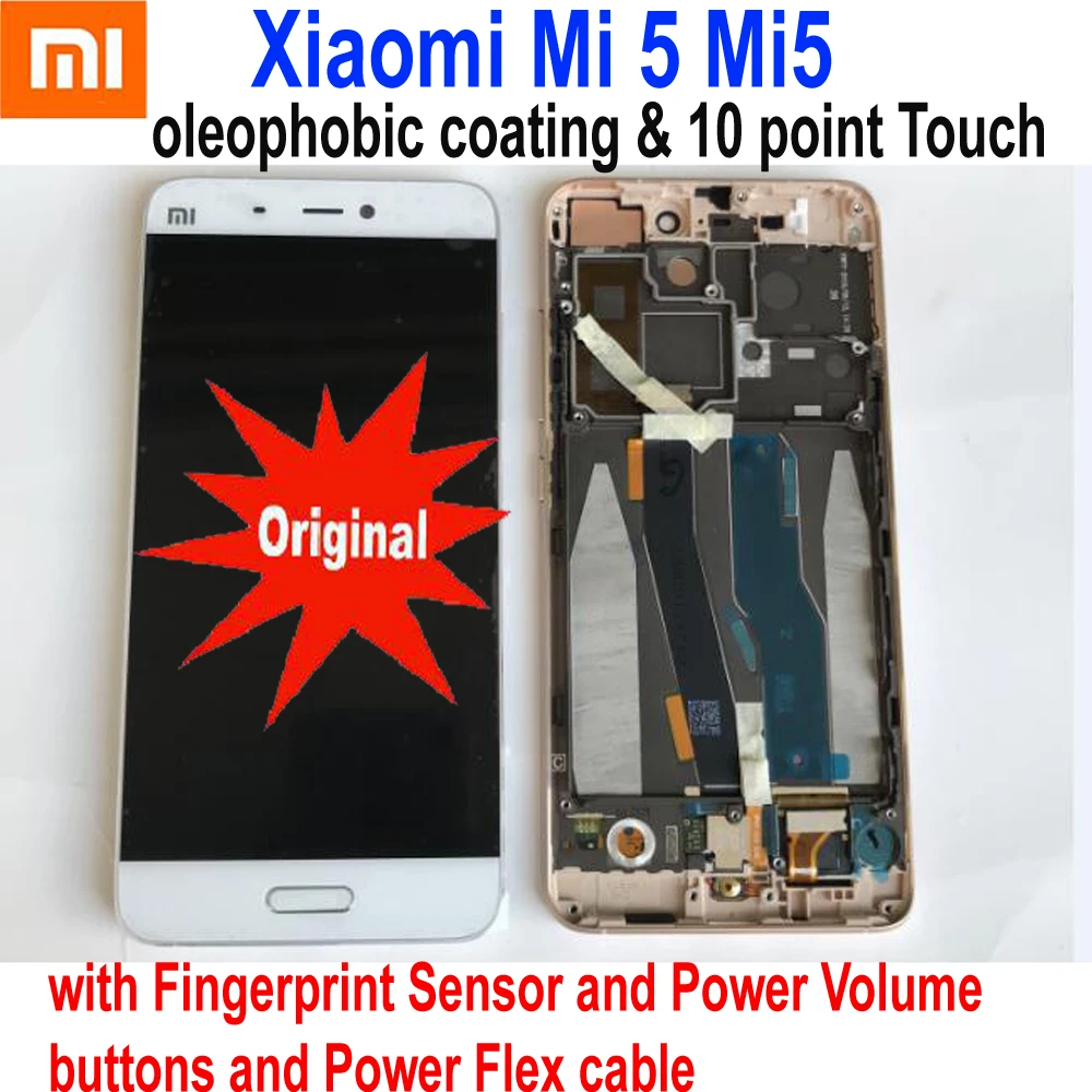 Стеклянный датчик для Xiao mi 5 mi 5 mi 5 M5 ЖК-дисплей, сенсорная панель, дигитайзер в сборе с рамкой+ отпечаток пальца