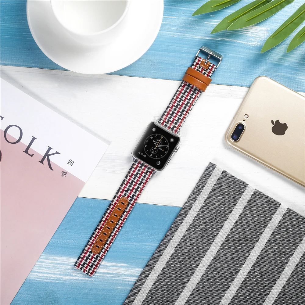 Холщовый ремешок для часов для Apple Watch 38 мм 42 мм 40 мм 44 мм нейлоновый кожаный ремешок для часов браслет для iWatch Series 5/4/3/2/1
