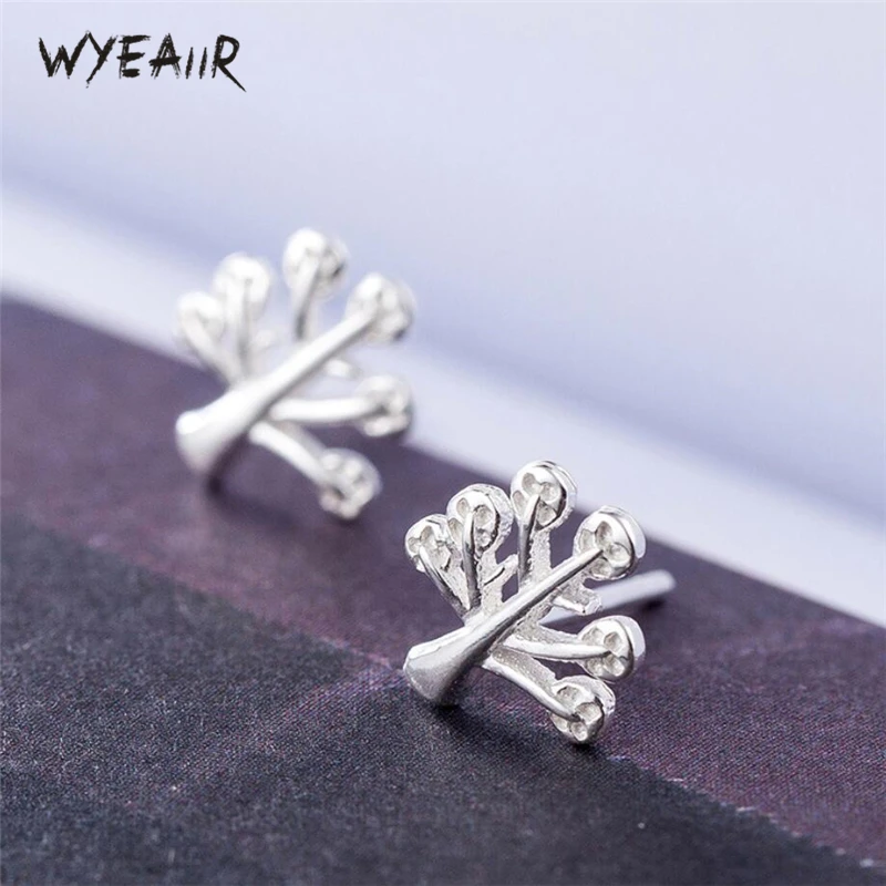 

WYEAIIR Simple Fresh Literature Student Gift Small Tree 925 Sterling Silver Female Stud Earrings