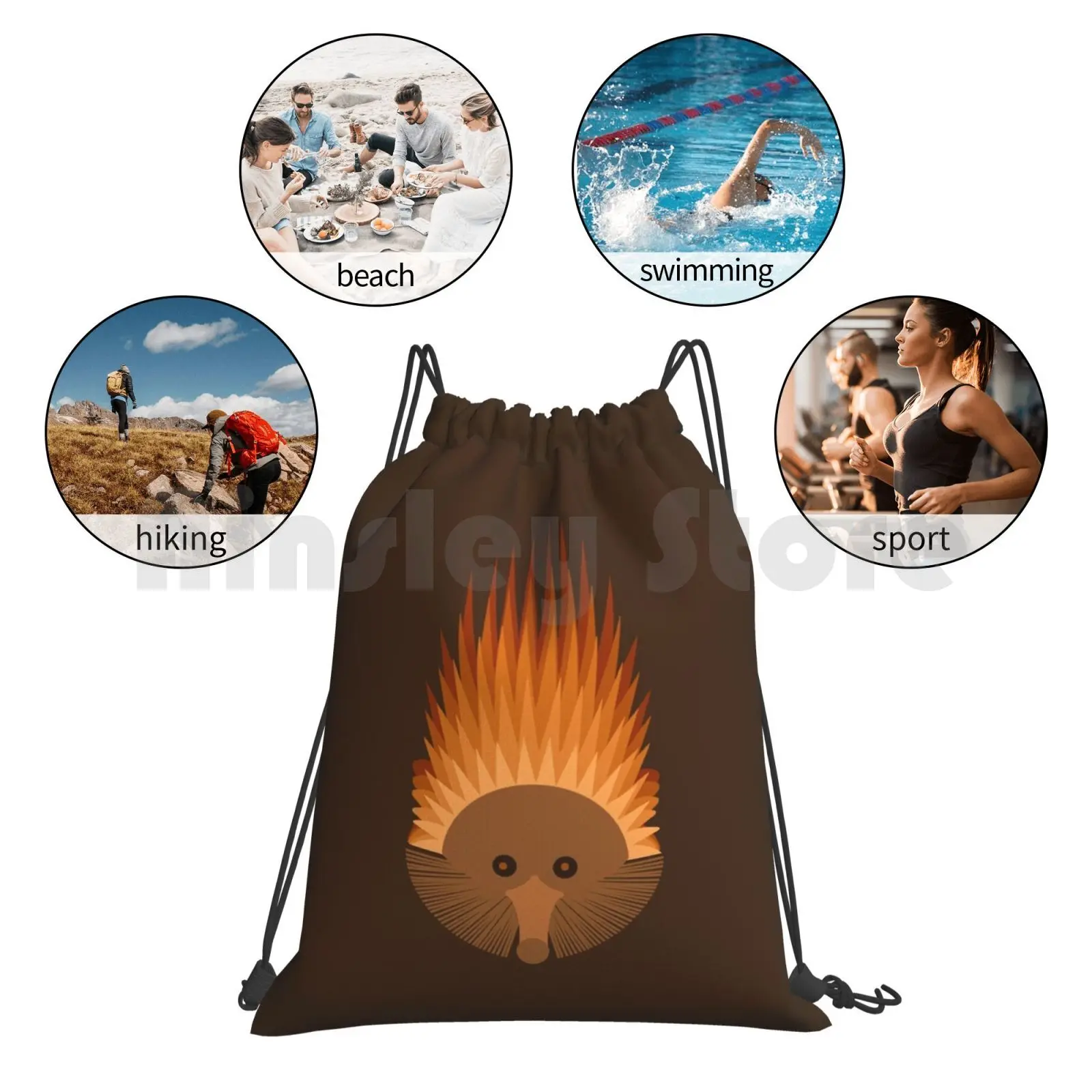 

Echidna On Brown Background Backpack Drawstring Bag Riding Climbing Gym Bag Creatability Animals Echidna Australia