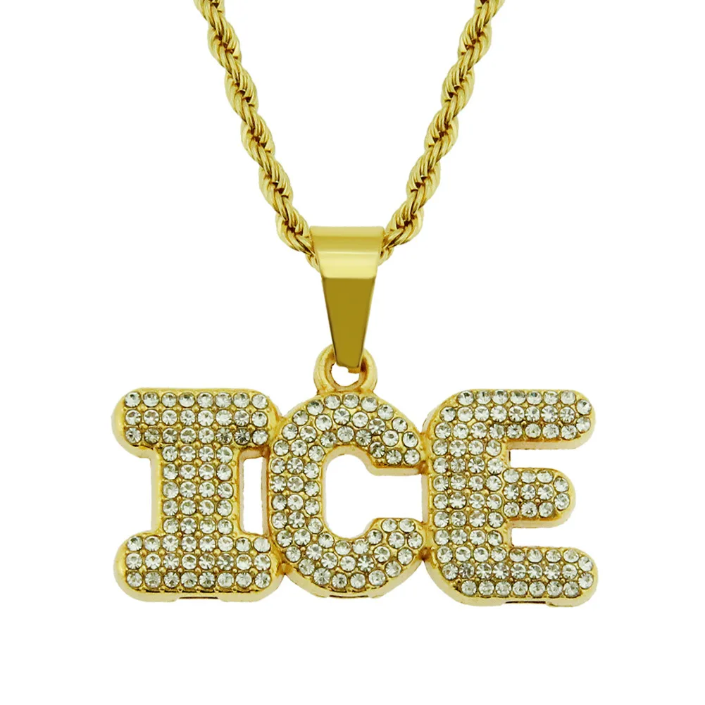 

European And American Hip-hop Rock Street Dance Domineering English Letter Ice Pendant Men's Women's Necklace