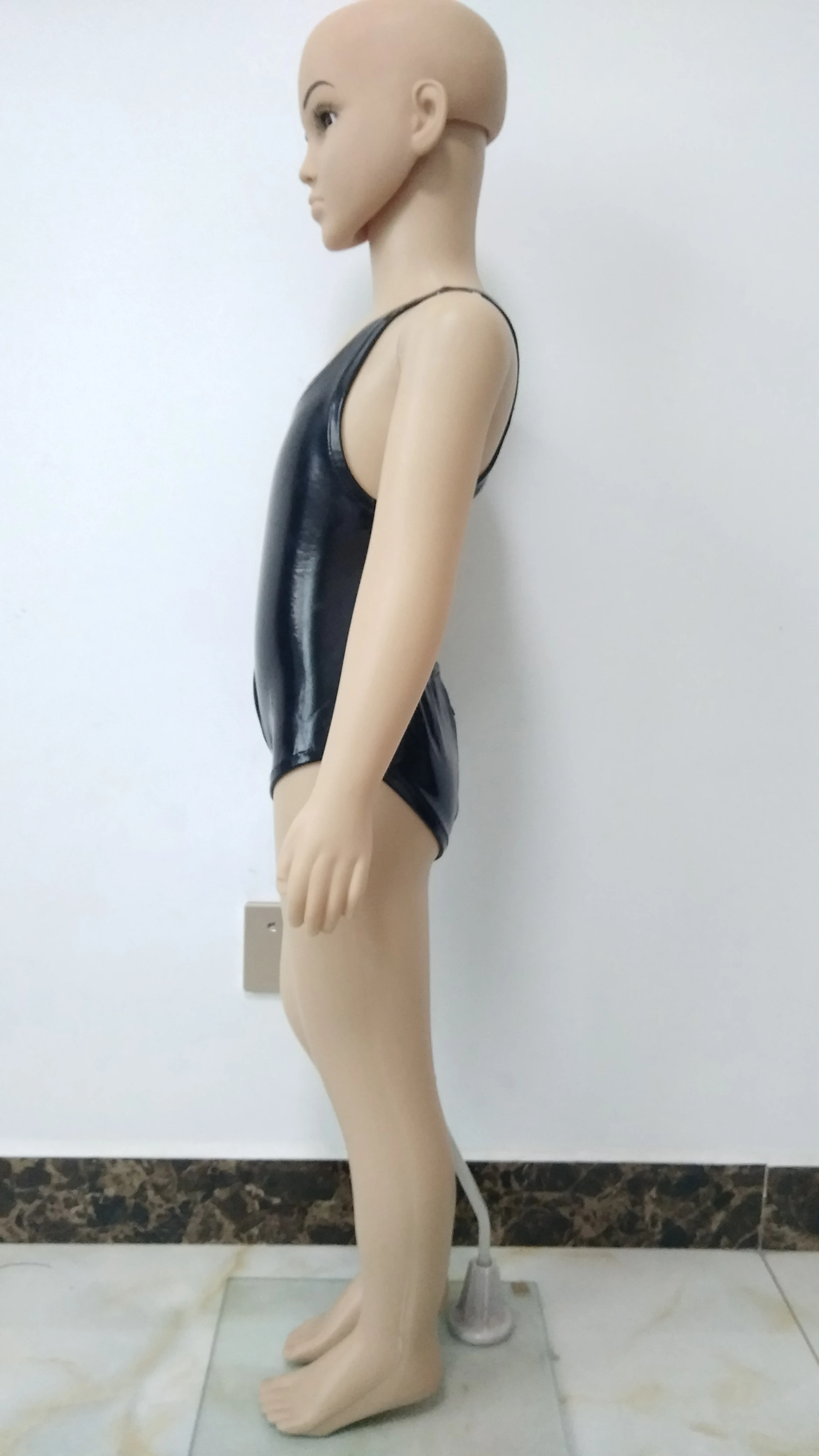 Детский слитный купальник короткий Облегающий комбинезон из ПВХ и кожи с молнией