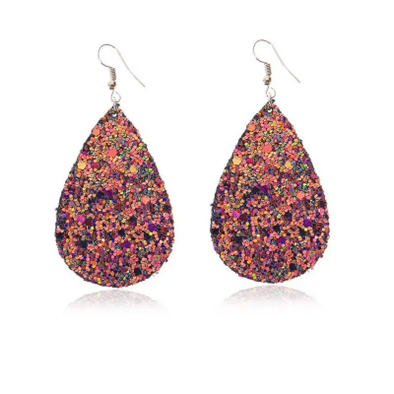 Fashion Glitter Teardrop Leather Earrings for Women Designer Jewelry Big Statement |