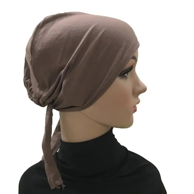Dark Khaki Женская хлопковая шапка бандана под голову шапочка с шарфом головной убор мусульманская внутренняя шапка после химиотерапии исламские арабские шапочки Skullies Повседневная - Цвет: Dark Khaki