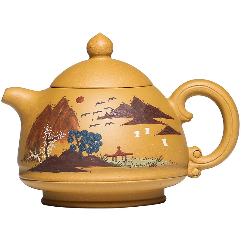 

Teapot Yixing Dingshu town purple clay teapot master pure manual Duan mud hat bubble teapot clay landscape painting