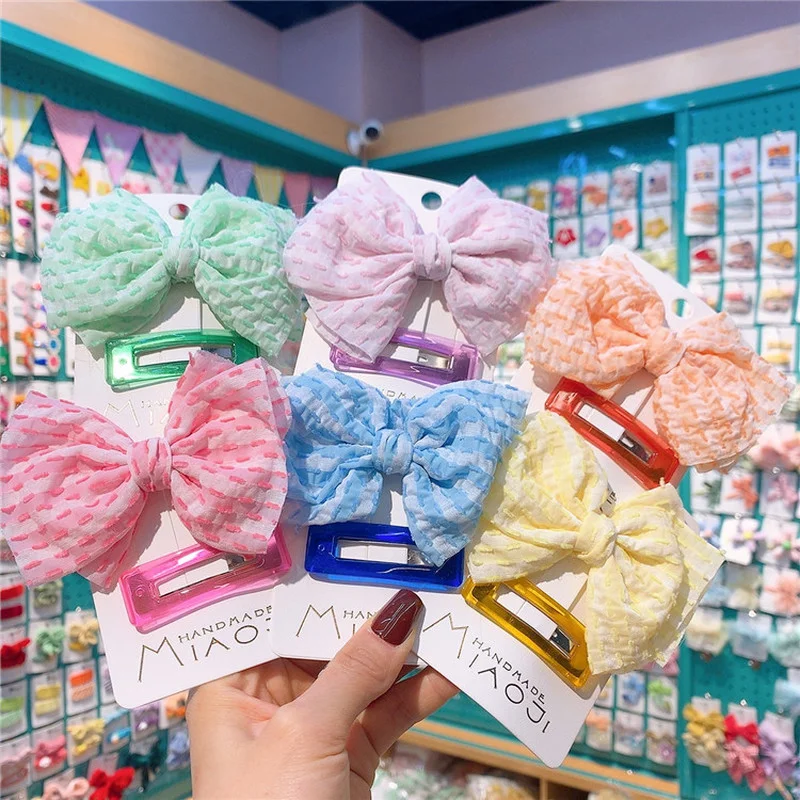 

Заколка для волос детская, квадратная, в полоску, с бантом, 2021