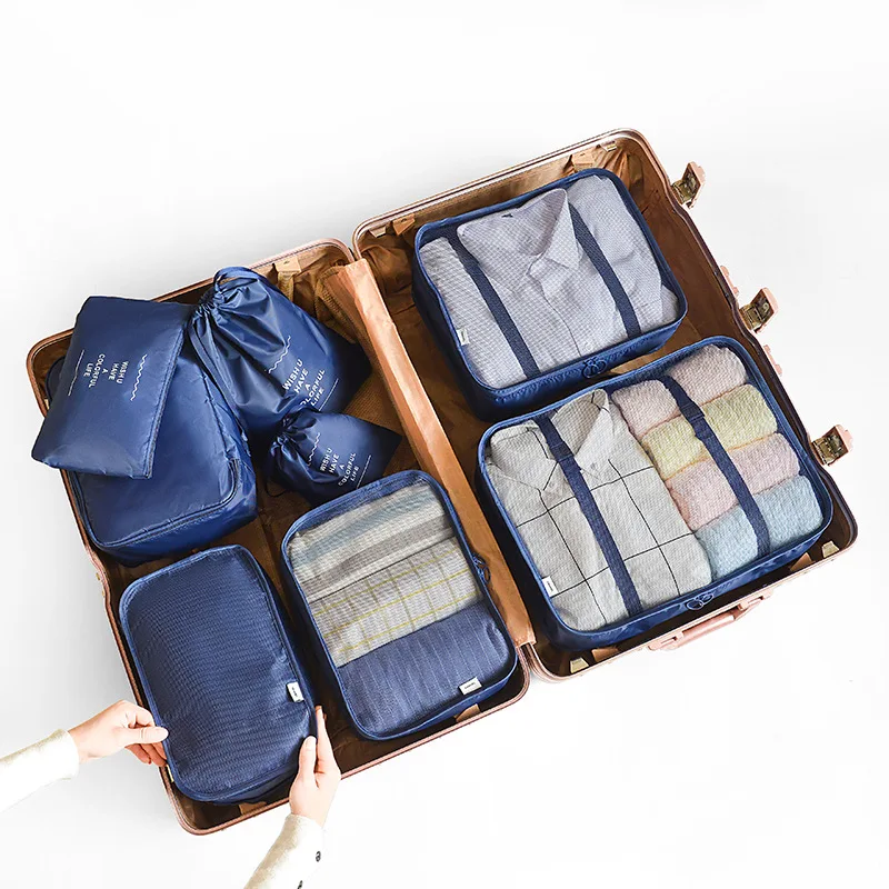 8pcs deep blue 8 шт., 6 шт., дорожная Домашняя одежда, одеяло, одеяло, сумка для хранения, набор, обувь, перегородка, аккуратный органайзер, шкаф, чемодан, сумка, упаковка, куб - Цвет: 8pcs deep blue