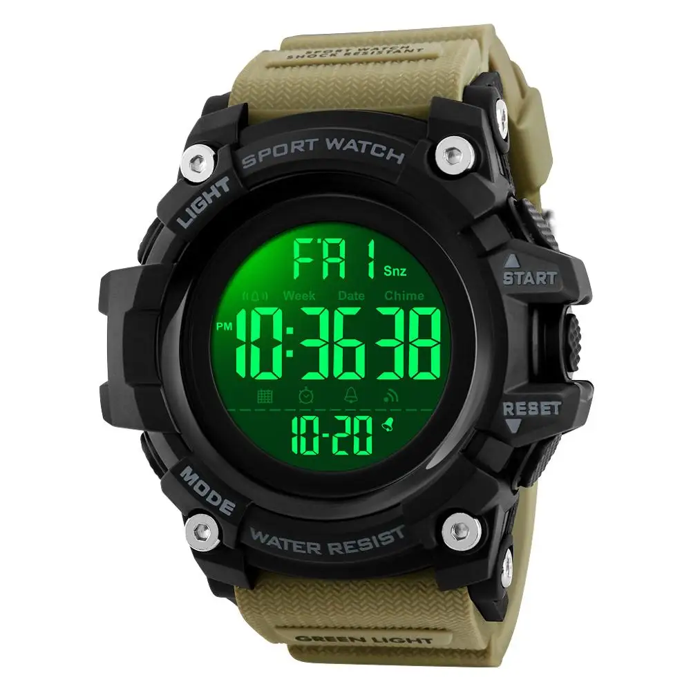 Khaki Watch SKMEI Смарт спортивные часы мужские Bluetooth многофункциональные фитнес часы 5 бар водонепроницаемые цифровые часы светодиодный часы reloj hombre 1227 - Color: Khaki Watch