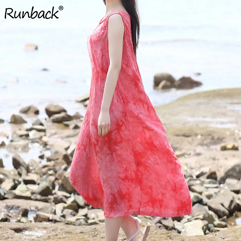 Runback летнее женское платье с принтом Tie Dye без рукавов длинное свободное макси