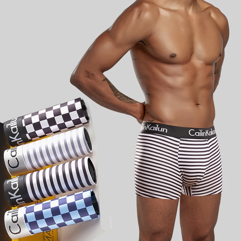 4pcs Men's Underwear Stripe Print Personal New Style Fashion Boxer Shorts