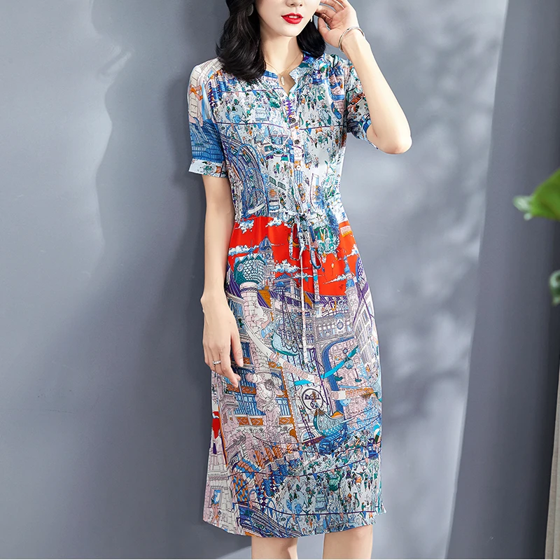 (Распродажа) 100% натуральный шелк повседневные женские платья летние элегантные