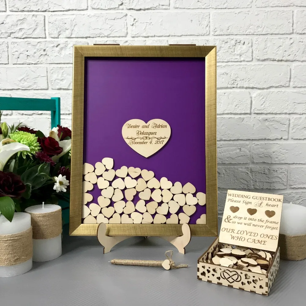 Персонализированные имена Золотая рамка деревянная свадьба Выгравированные