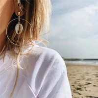 hocole fashion gold color shell drop earrings for women bohemian geometric big circle shell dangle earring female 2019 jewelry