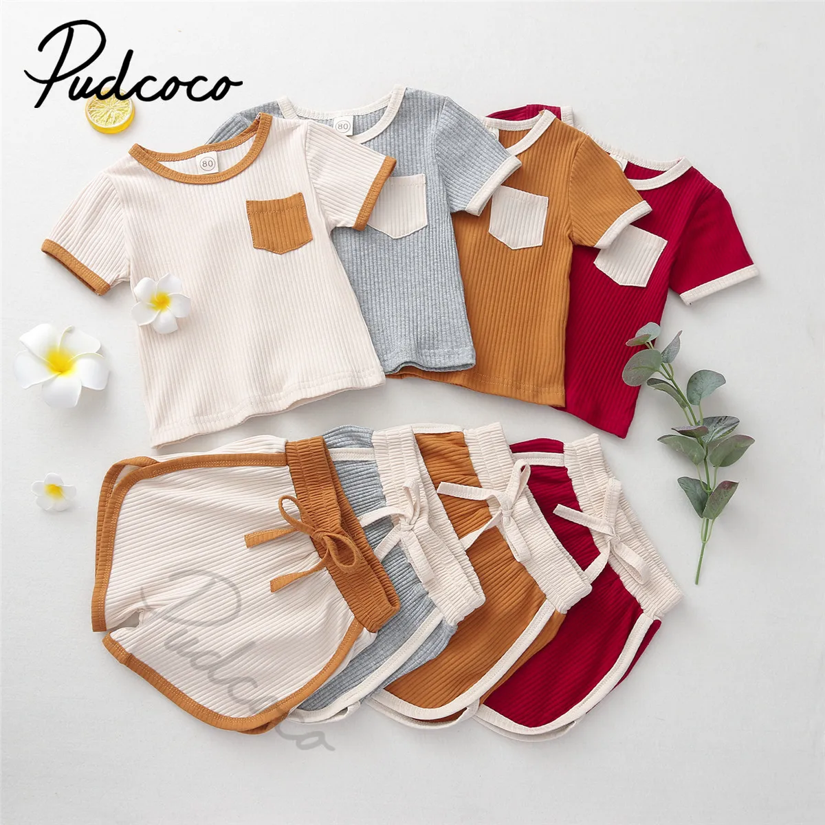 Детский летний комплект из 2-х предметов топ с коротким рукавом и карманами шорты