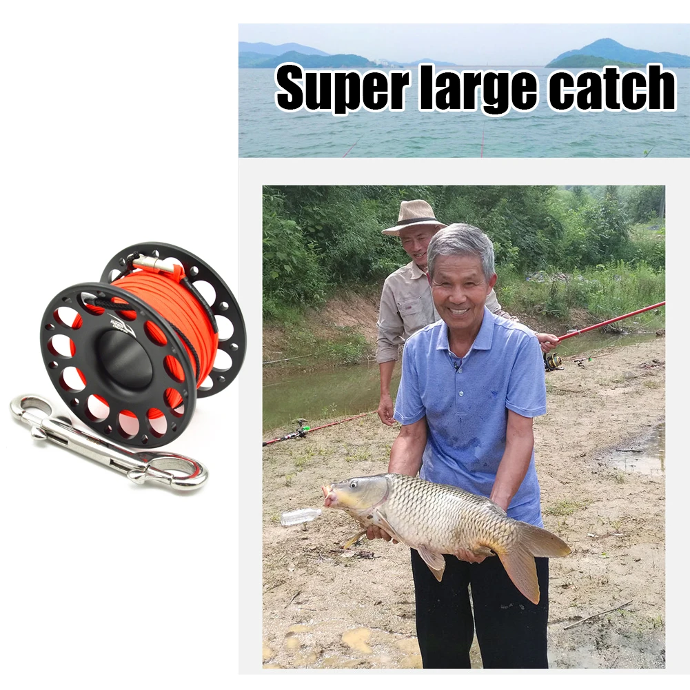 

15/30m Aviation Aluminum Scuba Diving Spool Finger Reel with Double Ended Hook Underwater Fishing Cave Dive Equipment