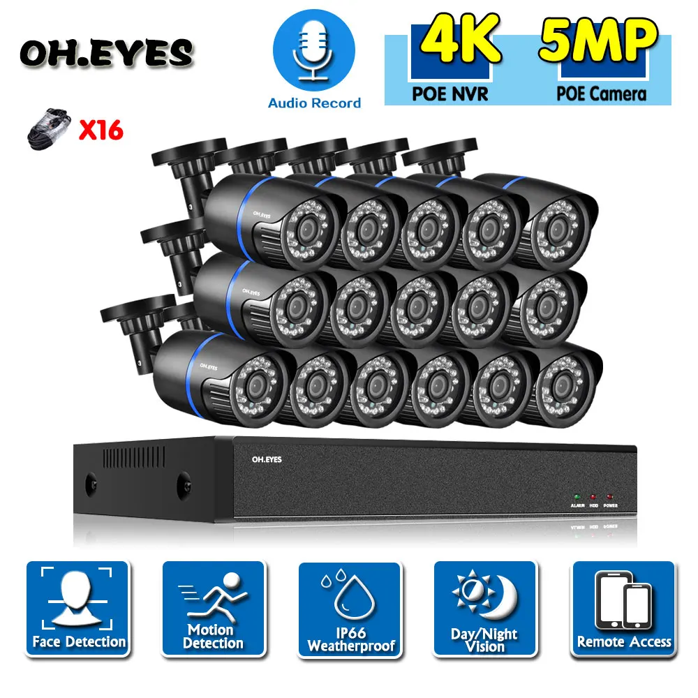 

Система видеонаблюдения 4K, 16 каналов, 5 МП, H.265 +, 16 каналов, POE, NVR, наружная водонепроницаемая IP-камера 5 Мп, система наблюдения с 4 ТБ