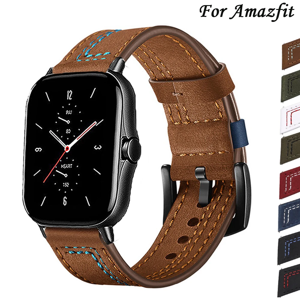 

Ремешок кожаный для Amazfit GTS/2/2e/GTS2 Mini/GTR 42 мм/47 мм/GTR2/2e/stratos 3, браслет для часов Amazfit bip/pace, 20 мм/22 мм