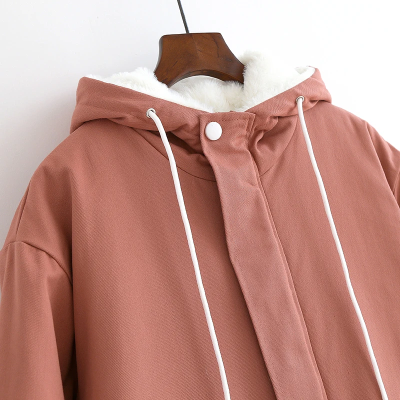 Only Plus Women Winter Thick Coats Warm Fashion Loose Hooded Zipper Jackets Yellow Outwear Cotton Padded Coat | Женская одежда