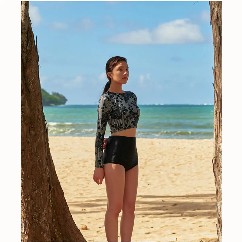 Женский комплект из 2 предметов короткий топ с длинными рукавами и шорты высокой