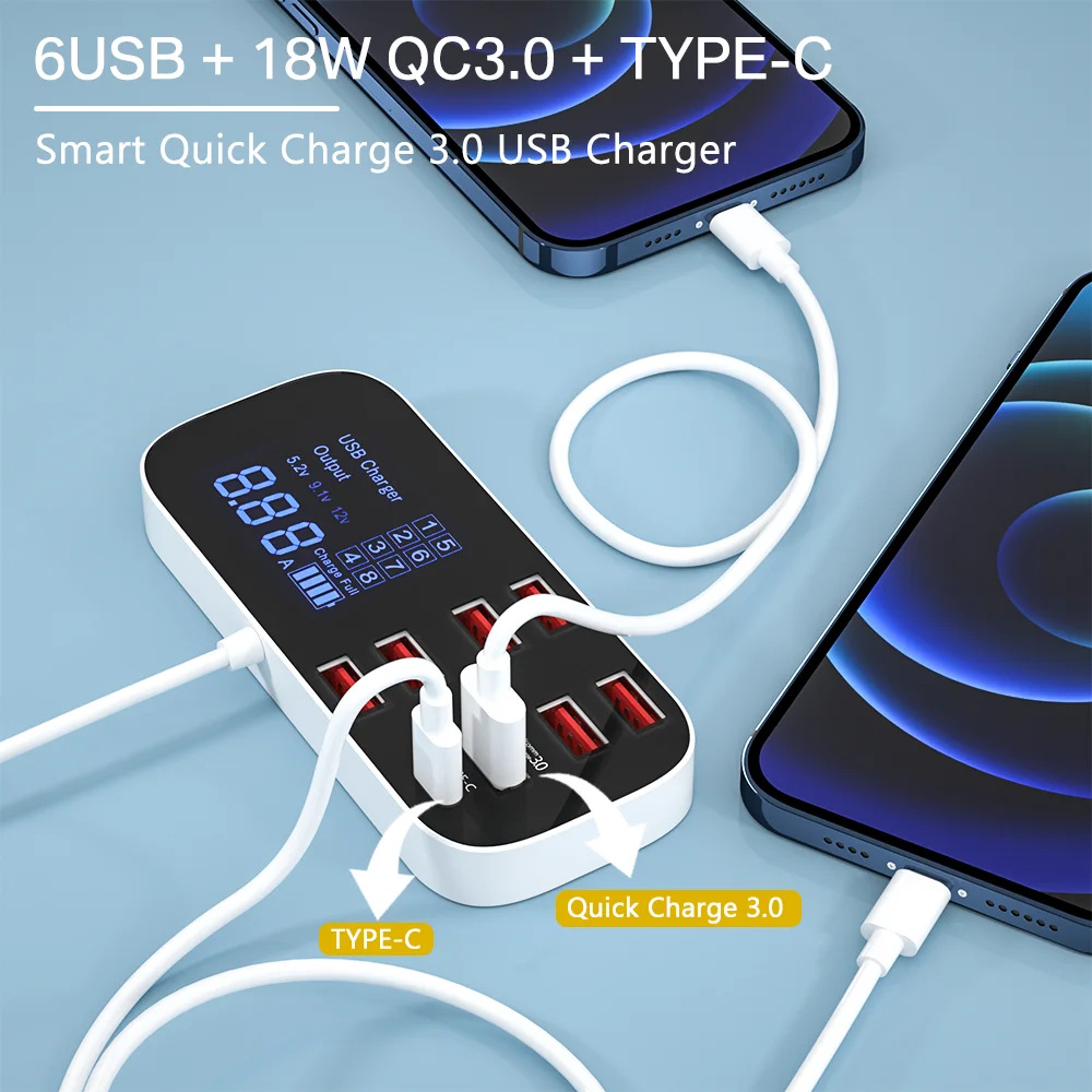 8 портов USB зарядное устройство концентратор Quick Charge 3 0 светодиодный дисплей