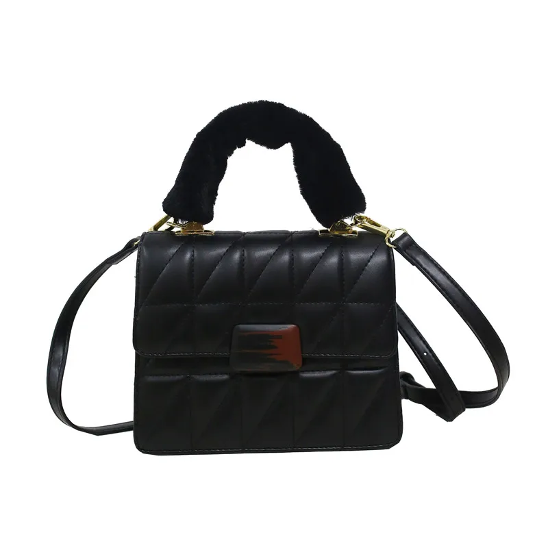 

Faux Fur Shoulder Handle Small PU Leather Crossbody Bags for Women 2021 Shoulder Handbags and Purses Women's Hand Bag
