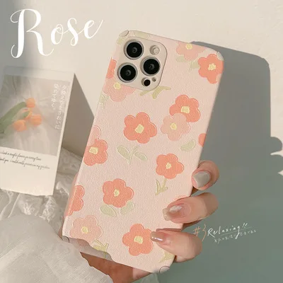 

Stylish Fresh Embossed Flower Shell For Cute Girl TPU Material And Leather Apple Mobile Phone Protective Cover 2021 Style
