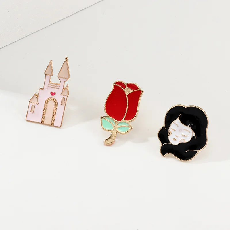 3 шт./компл. Мультяшные броши винтажные значки с розовым замком и красной розой