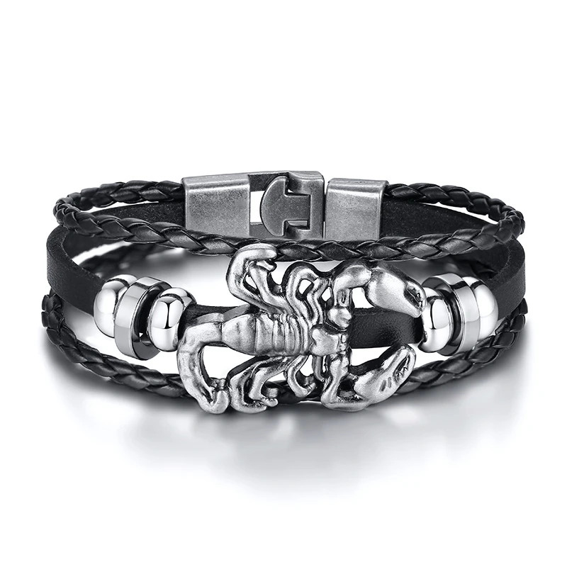 Ручной вязки многослойный Скорпион плетеный кожаный браслет для мужчин и женщин