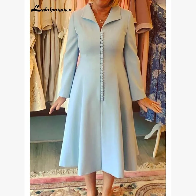 

Атласное платье для матери невесты, ТРАПЕЦИЕВИДНОЕ ПЛАТЬЕ до щиколотки с длинным рукавом и пуговицами, 2020